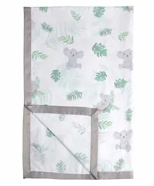 Fancy Fluff Organic Cotton Dohar With Koala Print - White & Green