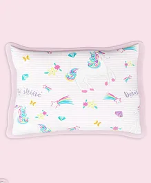 Fancy Fluff Organic Cotton Rai Pillow with Cover Unicorn Print - White Purple