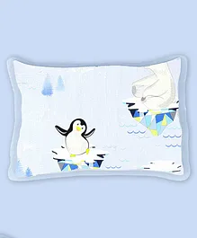 Fancy Fluff Organic Cotton Rai Pillow with Cover Penguin Print - White Blue