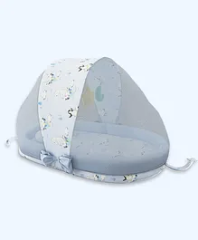 Fancy Fluff Organic Cotton Multipurpose Mosquito Net Set Penguin Print - White Blue