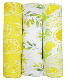Fancy Fluff 100% Organic Cotton Muslin  Swaddle Wraps Pack of 3 - Yellow