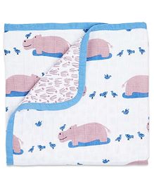 Masilo Organic Cotton Muslin Blanket For Infant/Baby's Nursery 70 x 70 cm, Lightweight & Comfortable, 0 to 2 Years- Hippo - Pink