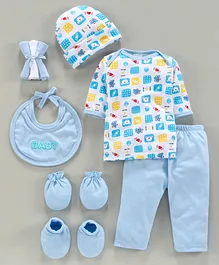 Montaly Clothing Gift Set Teddy Print Blue - 9 Pieces