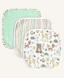 Abracadabra 100% Cotton Muslin Wipes Pack Of 3 Bambi & Friends Print - Multicolor