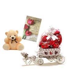 Skylofts Chocolate Box with Teddy & Greeting Card Gift Set - Red Cream