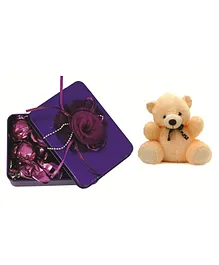 Skylofts Rectangular Tin Chocolate Box with Teddy Bear Gift Set - Purple Cream