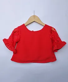 Many frocks & Lace Detailed Half Sleeves Top - Red