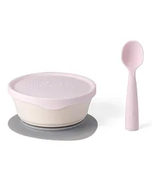 Miniware First Bite Suction Bowl with Spoon Feeding Set - Pink White