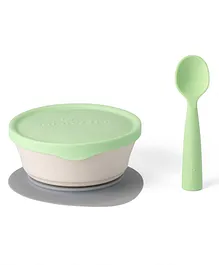 Miniware First Bite Suction Bowl with Spoon Feeding Set - Green White