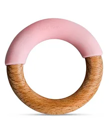 Little Rawr Wood & Silicone Teether Ring - Pink