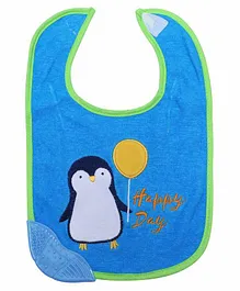 1st Step Baby Bib With Teether Penguin Patch - Blue