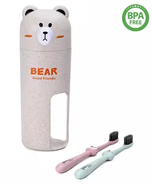 Bear Design Set Of 2 Toothbrush With Box - Grey