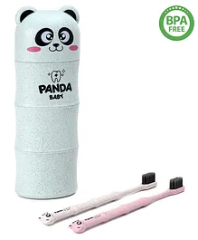Panda Design Set Of 2 Toothbrush With Box - Green