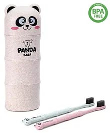 Panda Design Set Of 2 Toothbrush With Box - Cream