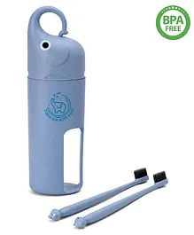 Elephant Design Set Of 2 Toothbrush With Holder - Blue