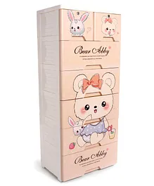 6 Layers High Density Plastic Storage Cabinate Bear Print With Wheels - Beige