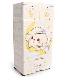 5 Layers High Density Plastic Storage Cabinate Puppy Print With Wheels - Beige