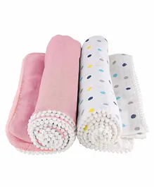 haus & kinder Cotton Muslin Pom Pom Swaddle Wrap Pack of 2 - White Pink