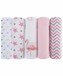 haus & kinder 100% Cotton Muslin Swaddle Wrap Pack of 5 - Pink & White