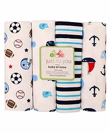 Kassy Pop 100% Cotton Flannel Receiving Blankets Pack of 4 - Multicolor