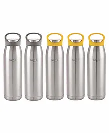 Sizzle Stainless Steel Water Bottle Grey & Yellow Set of 5 - 900 ml Each