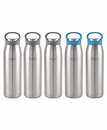 Sizzle Stainless Steel Water Bottles Blue Silver Set of 5 - 900 ml Each