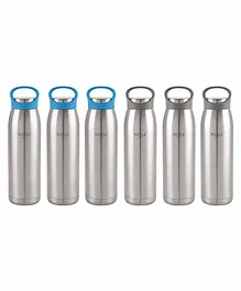 Sizzle Stainless Steel Water Bottles Blue Silver Set of 6 - 900 ml Each