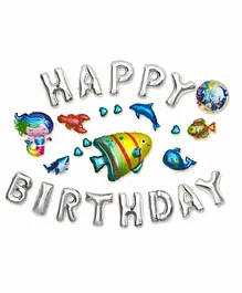 Vibgyor Vibes Metallic Happy Birthday Foil Balloons Banner Aquatic Theme - Pack of 26 Pieces 