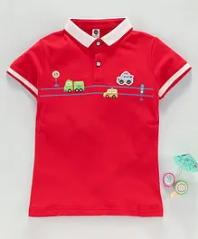 Lekeer Kids Half Sleeves T-shirt Car Print - Red