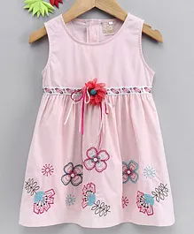 Smile Rabbit Floral Embroidered Frock - Pink