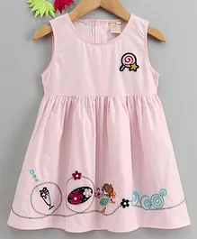 Smile Rabbit Sleeveless Embroidered Frock - Pink
