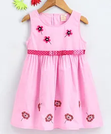 Smile Rabbit Sleeveless Floral Embroidered Frock - Pink