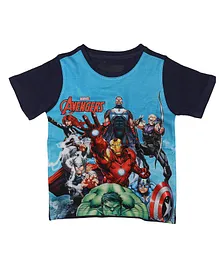 Marvel By Crossroads Half Sleeves Avengers All Characters Print Tee - Blue