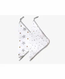 Masilo Organic Muslin Washcloths Star Print Pack of 2 - White