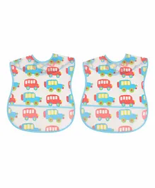 Yellow Bee Bib with Crumb Collector Car Print Pack of 2 - Multicolor