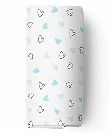 The White Cradle 100% Organic Cotton Swaddle Wrapper Heart Print  - Blue White