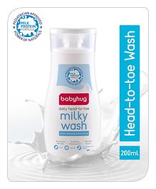 Babyhug Milk Protein Formula Daily Head To Toe Milky Wash No Tear Formula For Newborn Baby 2 In 1 Shampoo & Body Wash - 200 ml