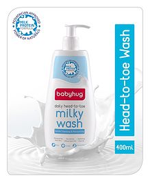 Babyhug Milk Protein Formula Daily Head To Toe Milky Wash No Tear Formula For Newborn Baby 2 In 1 Shampoo & Body Wash- 400 ml