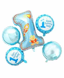 Amfin First Birthday Boy Polka Foil Balloons Blue - Pack of 5