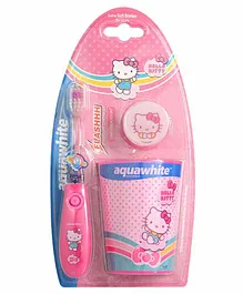 aquawhite Flash Toothbrush & Cap with Rinsing Cup Hello Kitty Print - Pink
