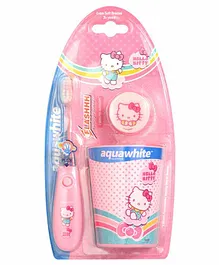 aquawhite Flash Toothbrush & Cap with Rinsing Cup Hello Kitty Print - Pink