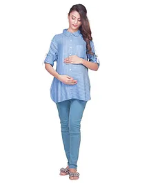 Kriti Three Fourth Sleeves Striped Maternity Tunic - Light Blue