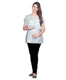 Kriti Half Sleeves Maternity Printed Top - White
