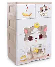 4 Layers High Density Plastic Storage Cabinate Kitty Print With Wheels - Beige