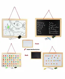 Planet of Toys Wooden Frame Double Sided Magnetic Whiteboard and Black Slate - White 