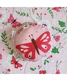 Silverlinen Cotton Butterfly Printed Round Cushion - Pink