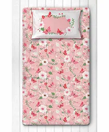 Silverlinen Floral Print Single Bedsheet with One Pillow Cover - Pink