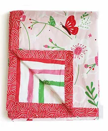 Silverlinen Butterfly Print Cotton Reversible Single Dohar Blanket - Pink