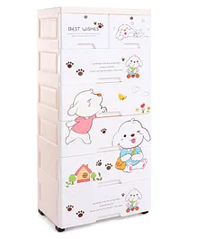 6 Layers High Density Plastic Storage Cabinate Puppy Print With Wheels - White