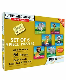Pola Puzzles Funny Wild Animals Set Of 6 - 9 Pieces each